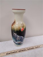 Vintage grizzly bear painted vase