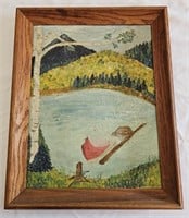 Mid-century Painting "Lonesome Lake" Oil on Board
