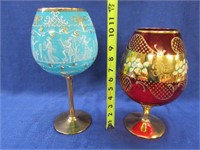 2 italian stemmed glass bowls - hand painted