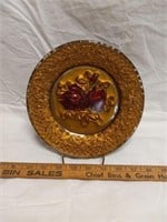 Clear Plate W/Goofus: Gold & Red Roses