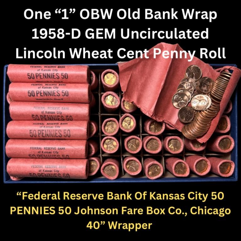 Rare Old GEM Uncirculated 1958-D Wheat Penny Roll | Live and Online ...