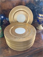 (12) Gold Rem Dinner Plates 11" Diameter Gold Loss