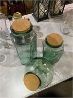 lot of 3 glass jars with cork lids