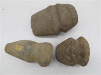 LOT OF 3 NATIVE AMERICAN STONE AXE HEADS