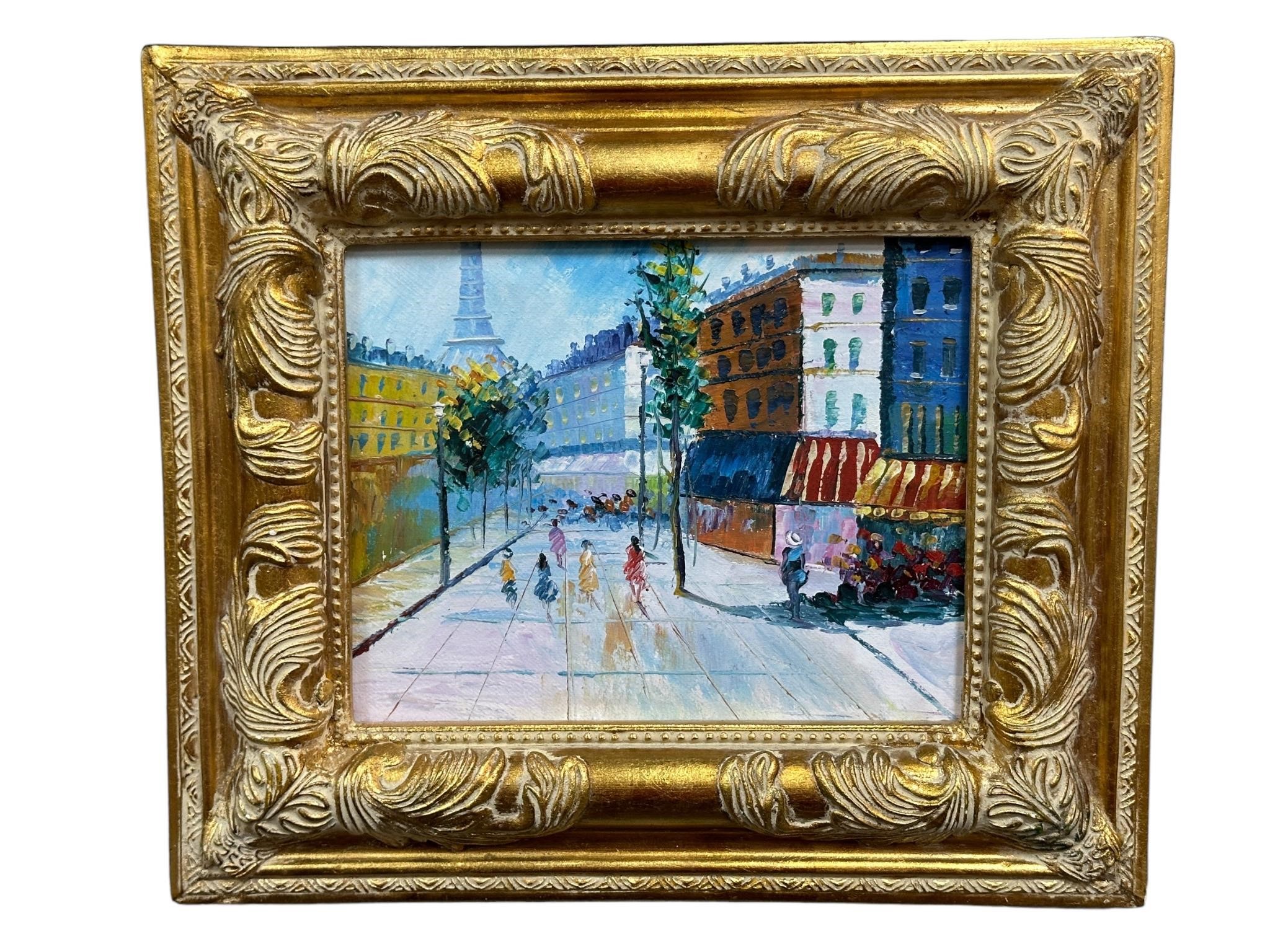 Framed Oil on Canvas Street Scene Painting
