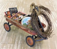 Metal Red Wagon with Decoratives.