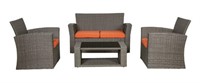 4 Piece Conversation Gray With Orange Cushions