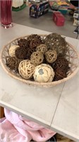 Wicker Style Basket with Twig Balls