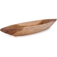New Hand Carved Teak Wood Canoe Bowl