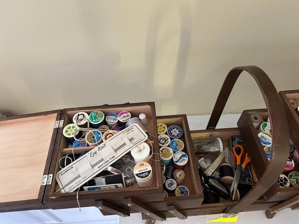 sewing box w/ items
