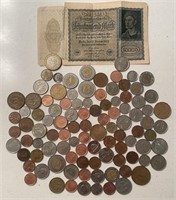 Foreign coins and German bank note
