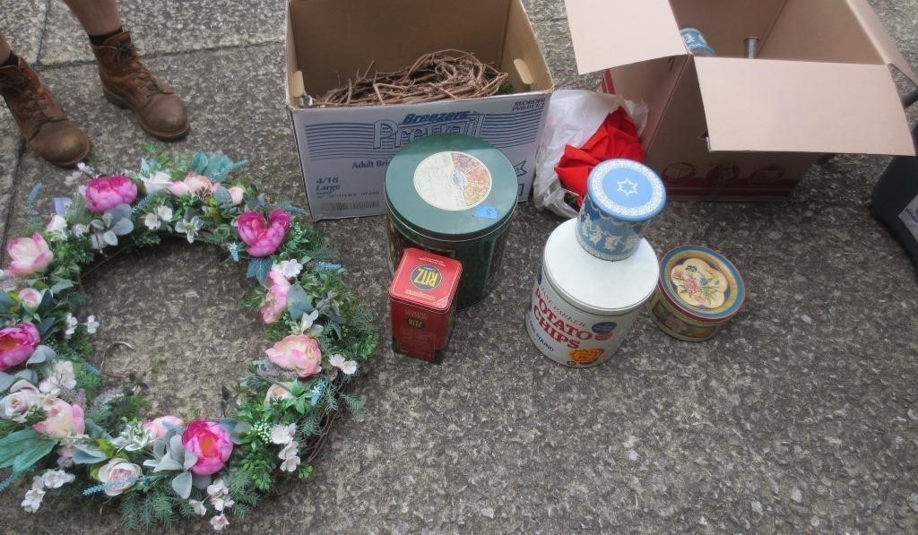 Wreaths and tins