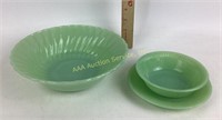 Green Depression Glass Jane Ray Bowl and Plate