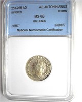 253-268 AD Silvered Gallienus Roman NNC MS63