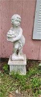 3' Antique 2pc Concrete Cherub Statue with Stand