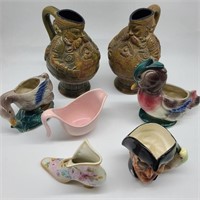 Flat of Vintage Ceramics w/ Santas & Duck Planters