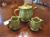 Pearl 3-pc. tea set, hand decorated in 22K gold