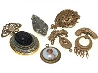 6 Antique Pins, Pendants & Button Cover.