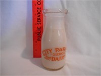 Vtg Golden Guernsey City Park Dairy Milk Bottle