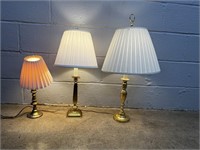 (3) Small Brass Table Lamps