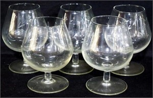 5 Vintage Glass Brandy Snifters 4.5"