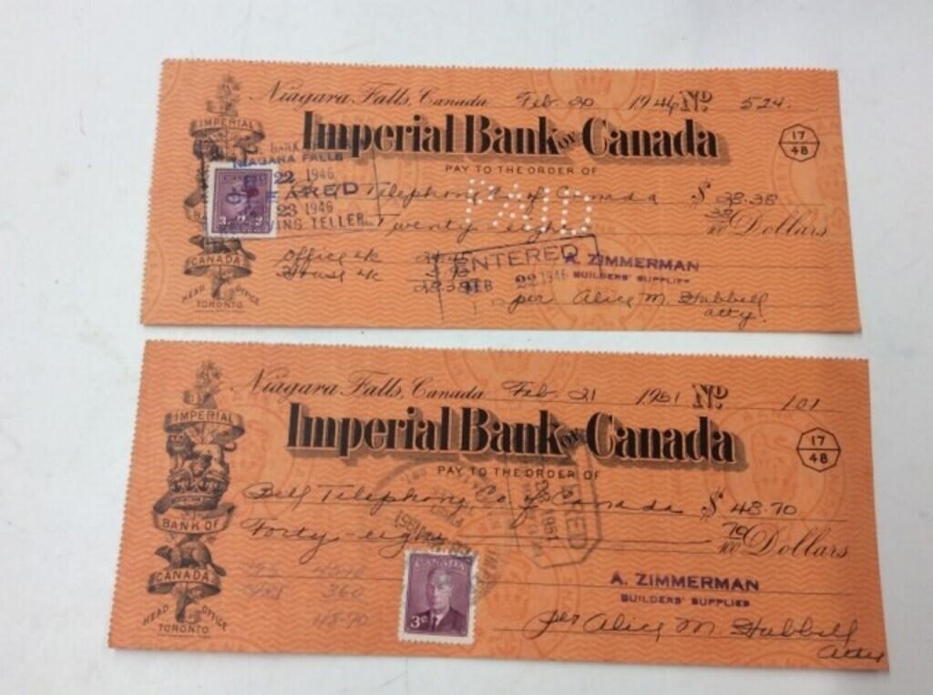 1946 & 1951 Imperial Bank Of Canada Cancelled