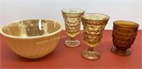 * Fire King bowl & (3) Fostoria pattern glasses