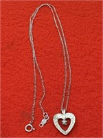 16in. 14k.white Gold Necklace & Heart Pendant