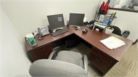 Desk Set, Mahogany L-Shape Desk w/ Contents