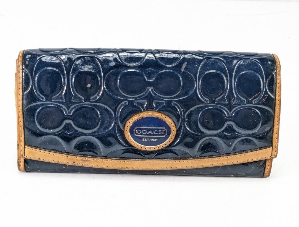 Vintage Coach Navy Embossed Snap Long Wallet