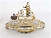 Silverplate Inkwell with Safety Rider