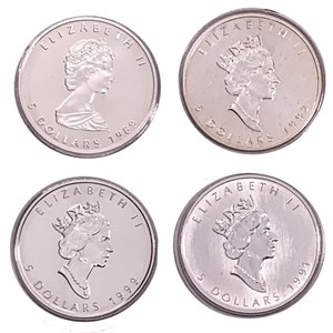 1989-1999 Canada 1oz silver Maple Leafs [4 Coins]