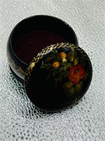 Hand painted Russian Lacquer Rose trinket box