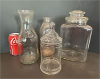 4 Glass Caraffes & Canisters