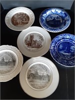 (2) English Blueware Plates, (4) Church Plates