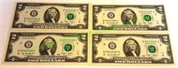 Four (4) 2009 Series Two Dollar Bill Bank Notes
