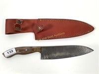 Handmade Damascus knife with leather sheath