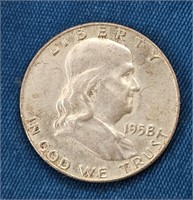 1958 D 90% Silver Franklin Half Dollar