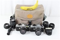 2 Pentax ME 35mm Film Cameras, Lenses & Bag+