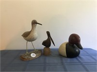 Carved Shorebird, Pelican & Duck Head