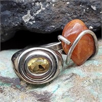 STERLING SILVER CITRINE & AMBER COLOR STONE RINGS
