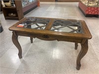Oak side table with glass inlay accents. 30x16