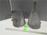 Galvanized pail and funnel