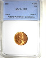 1945 Cent MS67+ RD LISTS $6500