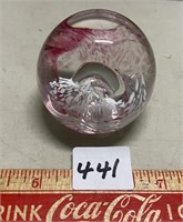 FUN PRETTY SIGNED GLASS PAPER WEIGHT