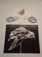 Glass bird & 2 ducks & eagle picture. Living room