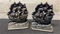 Pair Of Antique Cast Iron Spanish Galleon Bookends