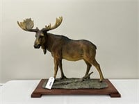 Bull Moose with Wooden Base
