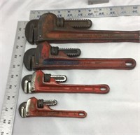 F10) FOUR RIGID PIPE WRENCHES, 6", 8", 10" AND 12"