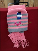 Children's Pink & Grey Beanie, Scarf & Glove Set